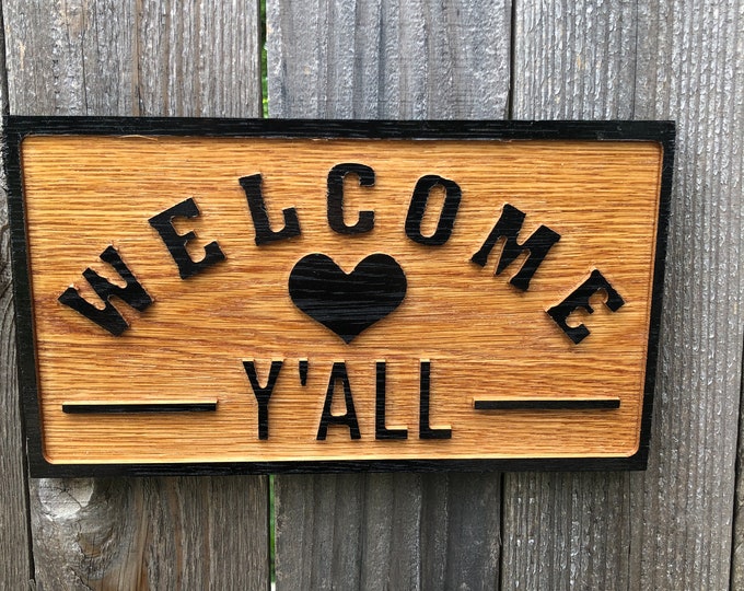 Welcome Y'all Sign for Front Porch or Entry Door. 3 Styles: Star, Heart, Bird. Americana Home Gifts. Southern Style. Texana. Americana.