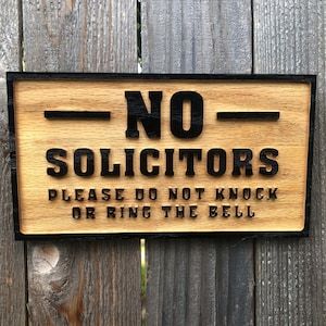 Handmade Oak No Solicitors Sign: Weather-Resistant Door Decor