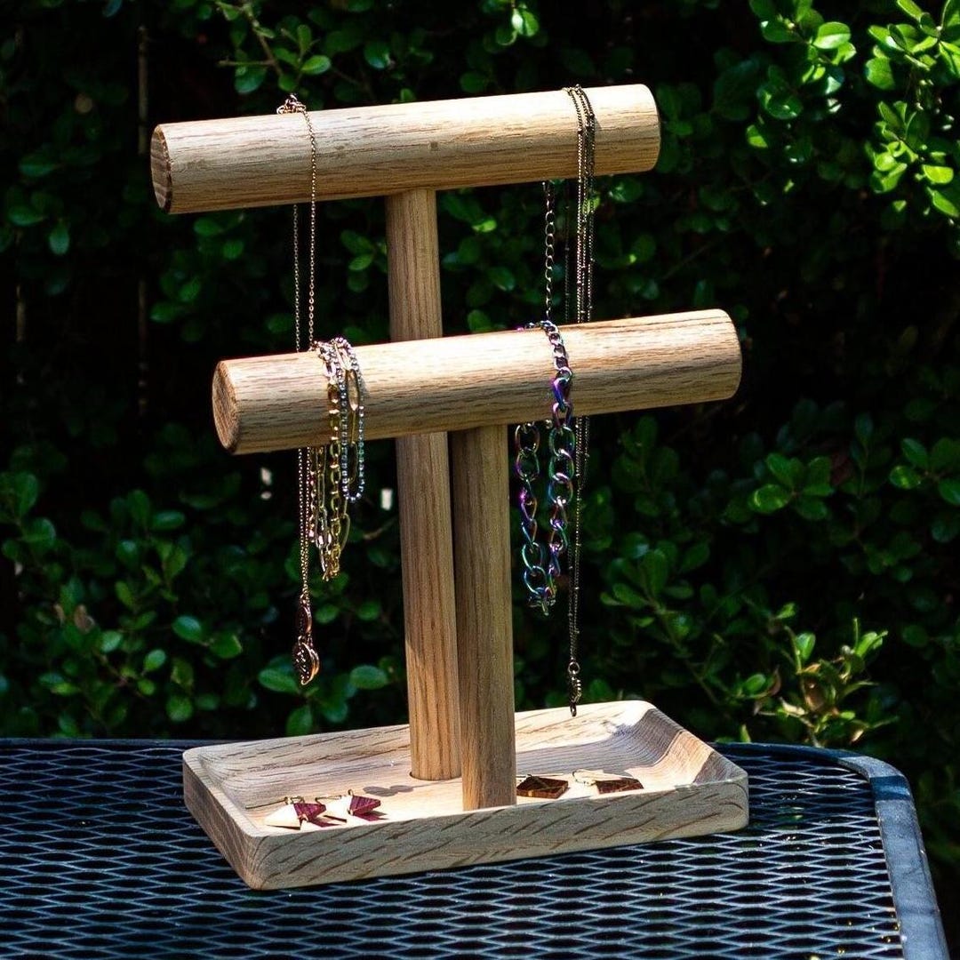 Oak Wood Jewelry Stand With Accessory Dish - Pick Your Color - Etsy