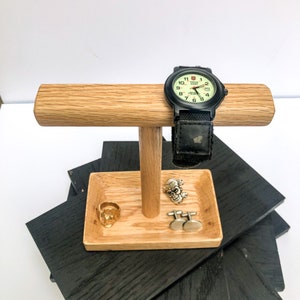 Oak Wood Watch Stand: Handmade Timepiece & Accessories Organizer