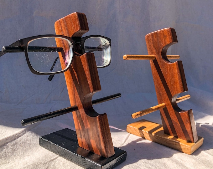 Shorty  Eyewear Stand, Walnut and Oak, Holds 2 Pair of Sunglasses, Readers or Eyeglasses. Two Styles! Space-Saving Organizer, Holder, Rack