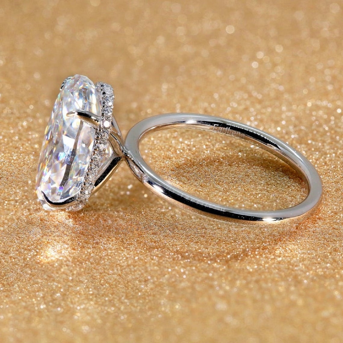 Hidden Halo Diamond Ring Oval Cut Proposal Ring Wedding Ring Etsy