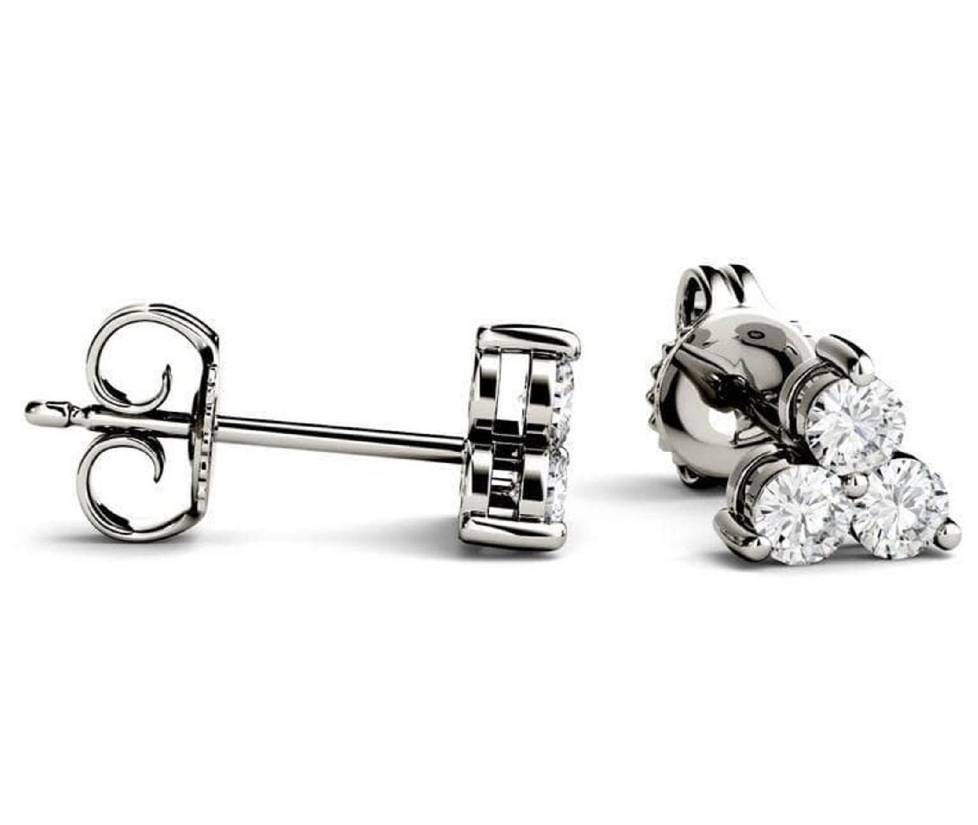 Three Stone Stud Earring Set Diamond Earring Gift for Mother 0.6 Ct
