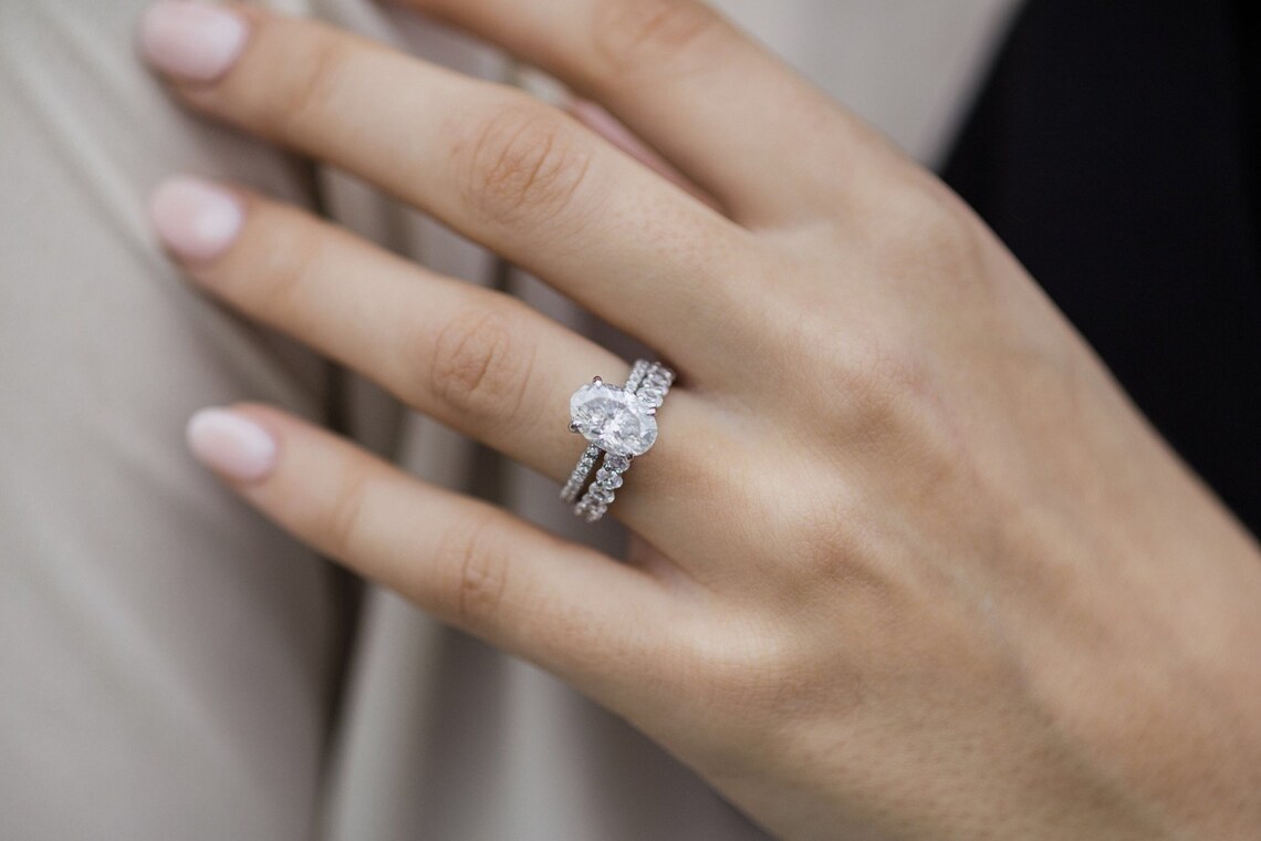 Hidden Halo Oval Cut Engagement Ring Classic Diamond Wedding Etsy