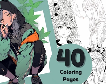 Páginas para colorear de Anime Stoner / Páginas para colorear de chicas anime / Páginas para colorear psicodélicas / Páginas para colorear para adultos / Descarga instantánea