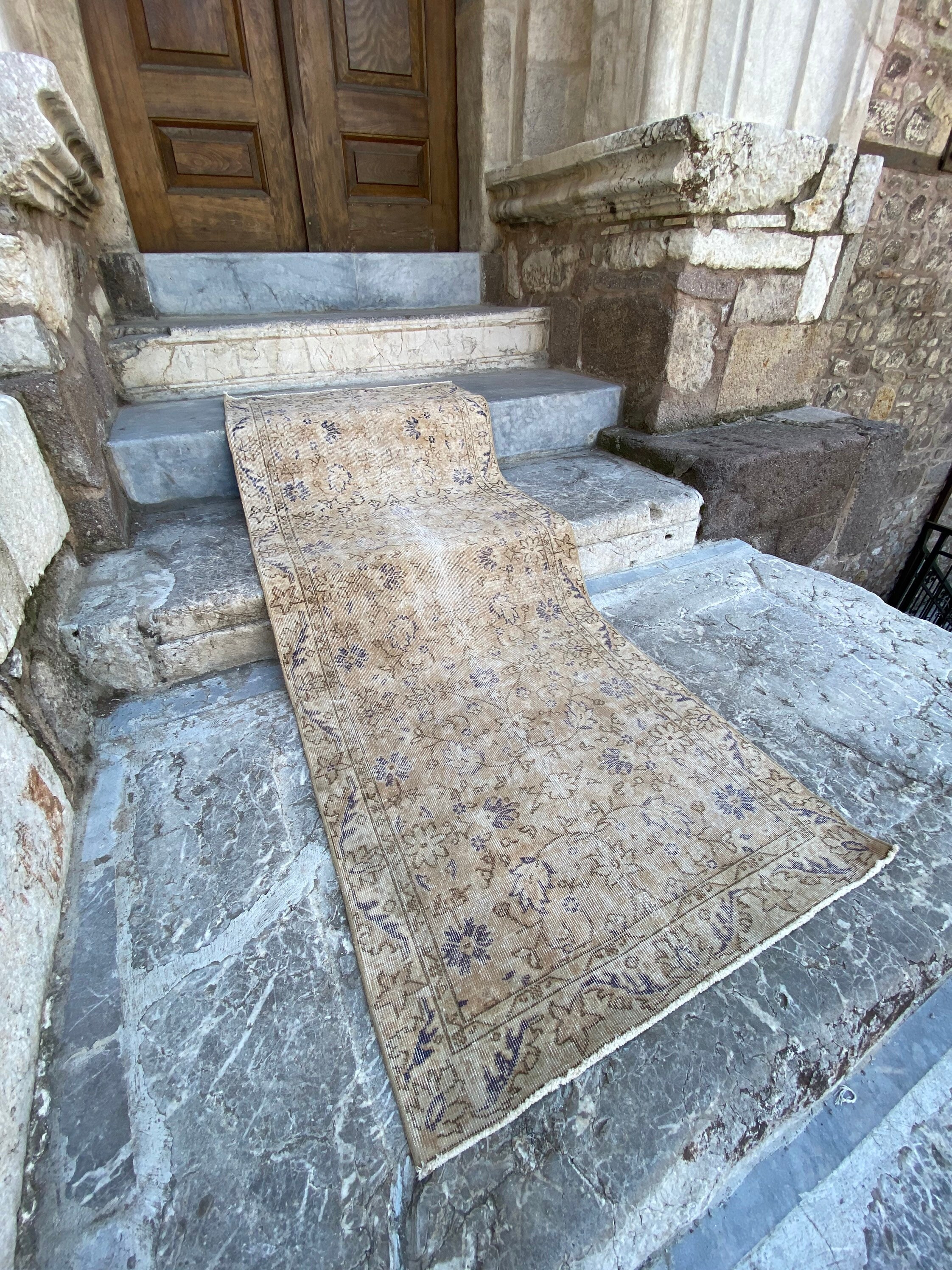 3x8 ft Vintage Blue Rug Large Runner Rug Soft Large Etsy