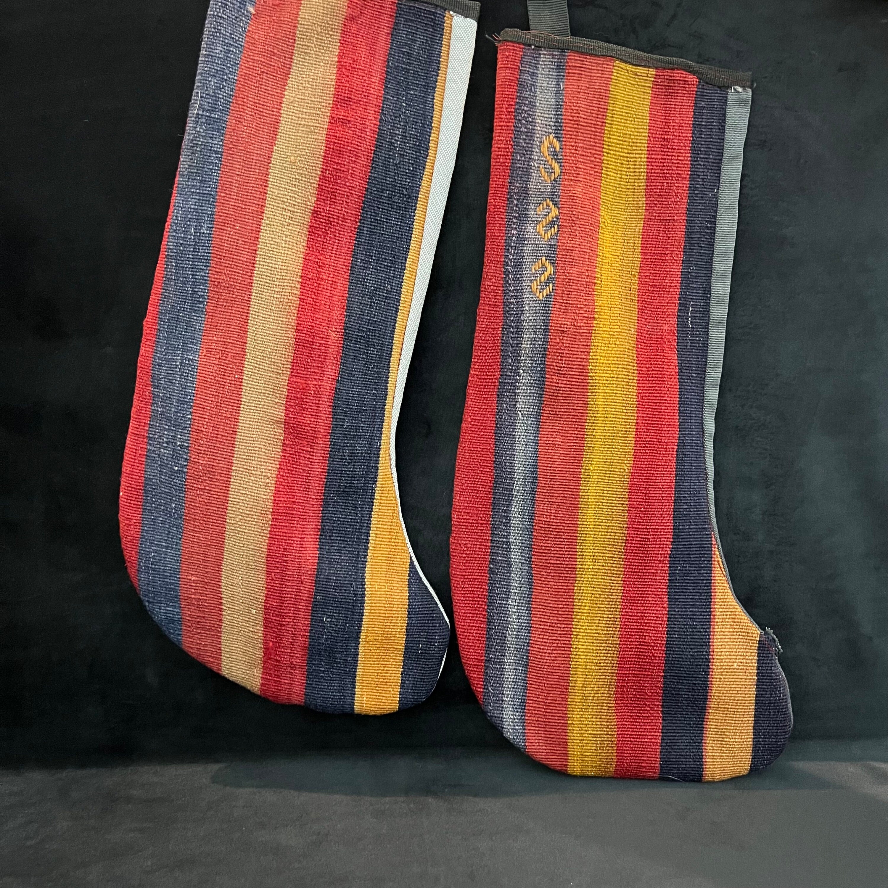 Christmas Kilim Stocking Set, New Year Twin Stocking, Gift- Christmas Sock, Knitted Christmas Stockings, Rug, For gifts, Desing Gift, Sock,