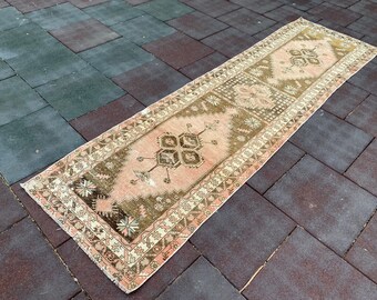 Low Pile Distressed Runner Rug, Long Oushak Runner Rug, Laight Turkish Runner Tug, Vintage Runner Rug, Kitchen Runner Rug,2’9x10’5 ft, Rugs