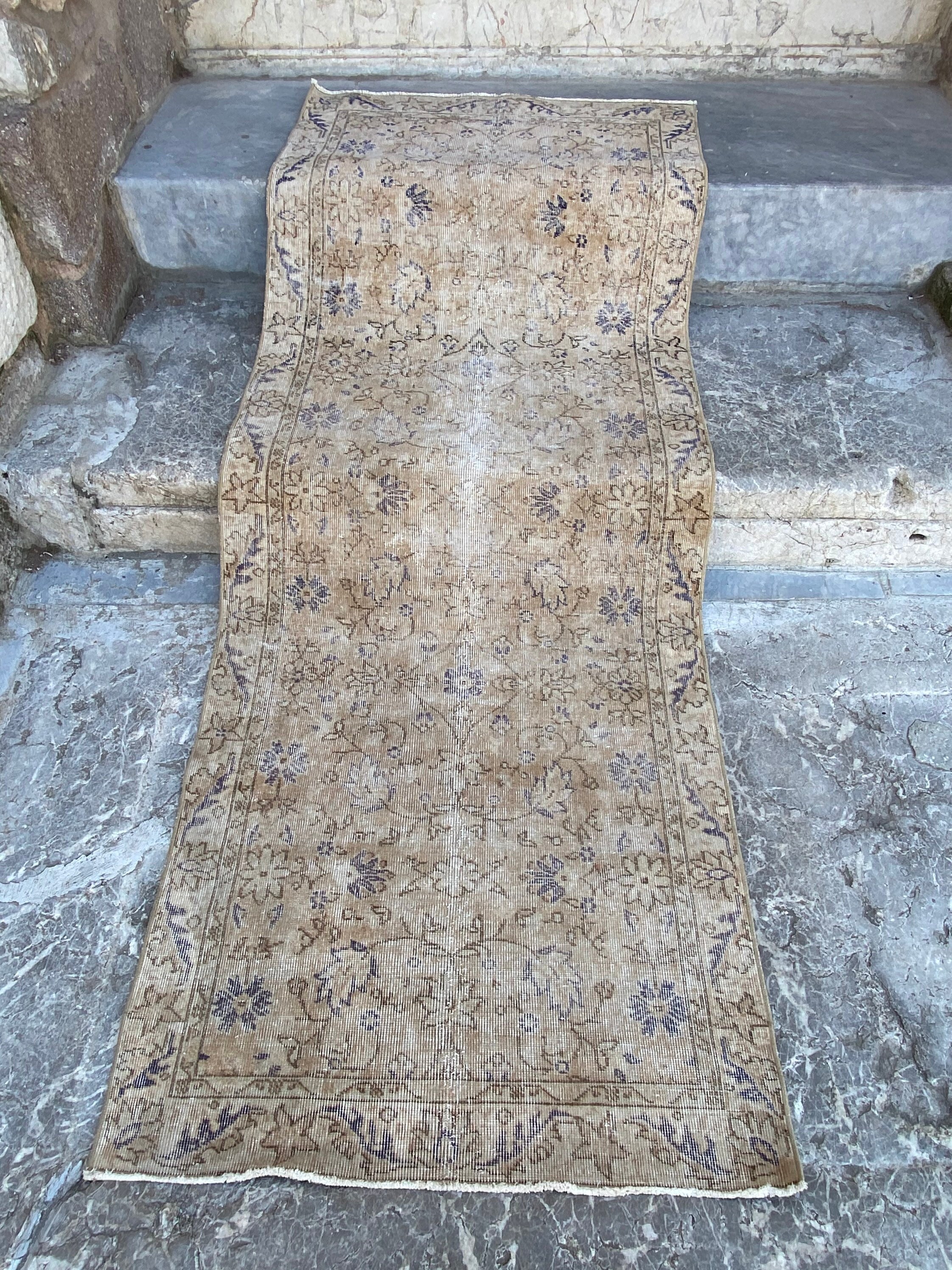 3x8 ft Vintage Blue Rug Large Runner Rug Soft Large Etsy