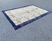 6 4x9 2, Large Oushak Rug,Blue Rug, Oversize Turkish Rug, Extra Large Area Rug, Vintage Area Rug, Floral Design Rug, Handmade Oushak Rug