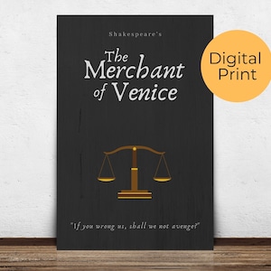 Poster del Mercante di Venezia, Arte della parete stampabile, Poster del libro, Arredamento della classe, Download digitale, Shakespeare