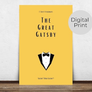 The Great Gatsby Printable Wall Art, Book Poster, Classroom Decor, Digital Download, American Literature