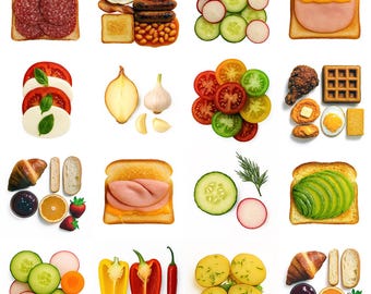 Minimalist Rustic Food Compositions Set of 16, Objects Under Glass, Kitchen Art Decor