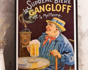 Vintage Beer Poster Gangloff La Supreme Biere: Print for Bar, Pub, Restaurant Decor