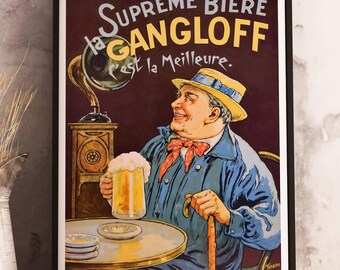 Vintage Beer Poster Gangloff La Supreme Biere: Digital Print for Bar, Pub, Restaurant Decor