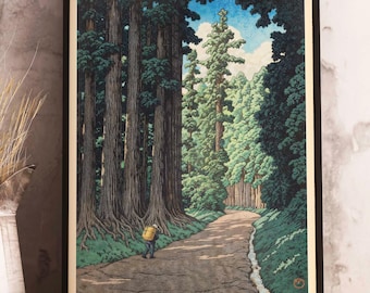 Vintage Japanese Forest Poster, Kawase Hasui Woodblock Art, Japandi Decor