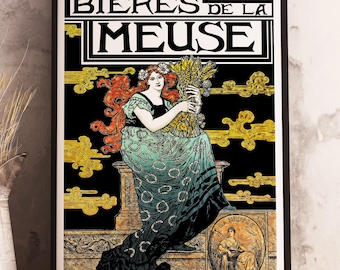 Vintage Bieres de la Meuse Advertisement Poster by Alphonse Mucha (Digital Download)