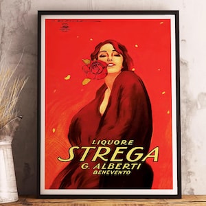 Liquore Strega Vintage Poster di Alberto Chappuis - Stampa su tela Art Nouveau - Arte murale retrò - Manifesto pubblicitario italiano