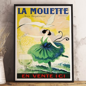 Poster vintage di alcolici La Mouette Anis, decorazione per carrello bar retrò, stampa artistica da parete per caffè
