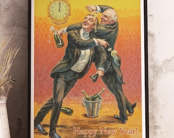 Funny New Year DIGITAL Poster, Retro Christmas Art, Holiday Cocktail Print, Bar Cart Decor