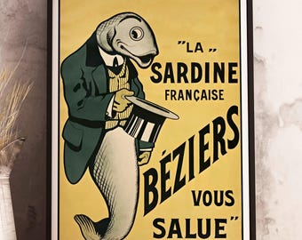 French Sardine Digital Print Béziers: La sardine française, Bar Decor, Kitchen Art