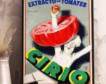 Vintage Cirio Tomatoes Italian Poster, Classic Food Advertising Print, Tomato Sauce Kitchen Wall Art