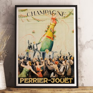Champagne Perrier Jouet vintage poster Frankrijk, bardecor, alcoholreclamekunst