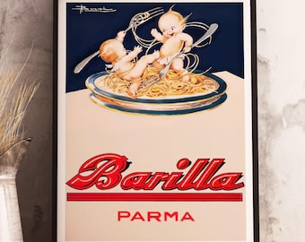 Barilla Macaroni Vintage Italy Pasta Print - Kitchen Decor - Italian Food - Parma Pasta Poster