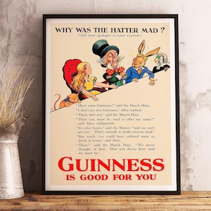 Guinness &quot;Alice in Wonderland&quot; Vintage Poster Print (Digital Download)