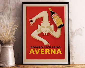 Vintage Averna Amaro Siciliano Poster: Italian Bar Decor