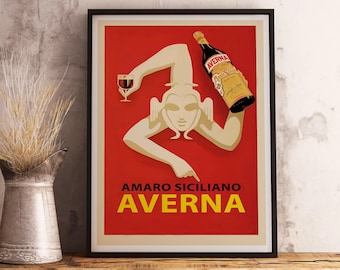 Vintage Amaro Averna Siciliano Poster: Italienisches Bar Dekor (Digitaler Download)