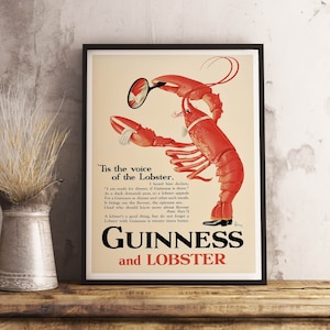 Guinness digital Poster - Guinness Lobster download - Vintage canvas - retro printable poster - cafe wallpaper - room decor - antique poster