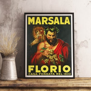 Marsala Florio Vintage canvas retro poster stampabile - carta da parati da bar - arredamento per la stanza - poster antico - stampa artistica da parete - idea regalo per lui