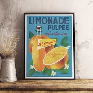Vintage French Orange Lemonade Ad Poster: Kitchen Bar Decor (Digital Download)