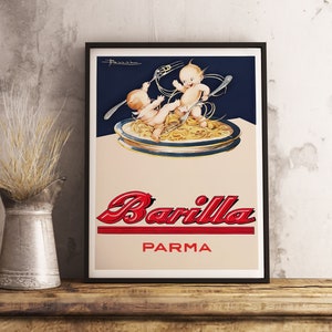 Barilla Makkaroni Pasta Vintage Food&Drink Digital Druck - Küchen Deko - Koch Geschenk - Italienisches Essen - Parma Pasta Druck
