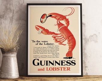 Guinness and Lobster Vintage Canvas Poster: Retro Bar Wall Art