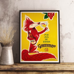 Traubensaft Poster: Retro Bar Decor, Fox Beverage Art