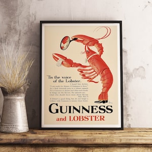Guinness Poster - Guinness Lobster Poster - Vintage canvas - retro printable poster - cafe wallpaper - room decor - antique cocktail poster