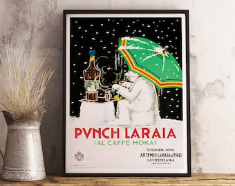 Punch Laraia Al Caffe Mokka Vintage Food&Drink Poster - bar cart decor - wall art - restourant poster - kitchen art poster - gift for him