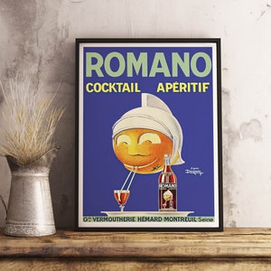 Póster retro imprimible en lienzo vintage de aperitivo de cóctel Romano - decoración de bar - papel tapiz de cafetería - decoración de habitación - antigüedad - póster - impresión de arte de pared