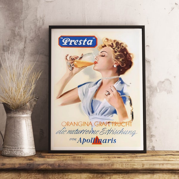 Presta Orangina Digital Food & Drink Vintage Poster - Барный декор - German Beverage Retro Print - German Beverage Antique Print