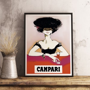 Campari Digital Vintage Food & Drink Print - Bar Decor - Retro Italienische Werbekunst - Sammlerstück Wanddekoration - Einzigartiges Geschenk für die Hausbar