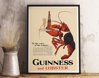 Póster vintage de Guinness y langosta - Impresión artística de pared para bar retro