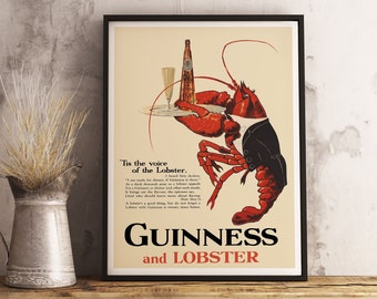 Guinness digital Poster - Guinness Lobster download - Vintage canvas - retro printable poster - cafe wallpaper - room decor - antique poster