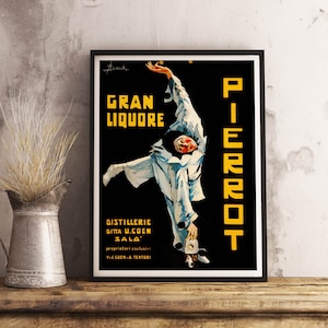 Gran Liquore Pierrot Poster stampabile retrò in tela vintage - arredamento bar - carta da parati per caffè - arredamento per la stanza - poster antico - stampa artistica da parete
