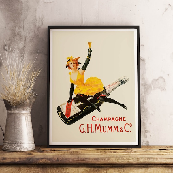 Affiche imprimable rétro en toile vintage Champagne Mumm - décor de bar - papier peint de café - décor de chambre - affiche antique - impression d'art mural