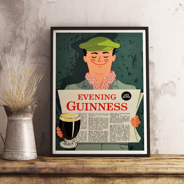 Guinness Poster Vintage Food&Drink Poster - Vintage canvas - retro printable poster - cafe wallpaper - room decor - antique cocktail poster