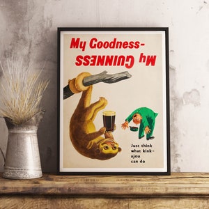 Póster vintage de comida y bebida "Dios mío, mi Guinness": decoración de bar, póster retro imprimible, papel tapiz de cafetería, decoración de habitación, póster antiguo