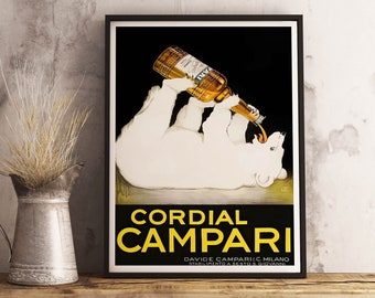 Campari Bar Cart Print - Vintage Kitchen Poster - Bar Decor - Alcohol Label Art - French Distillery Art - Vintage Alcohol Poster - Wall Art
