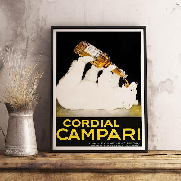 Campari Bar Cart Print - Vintage Kitchen Poster - Bar Decor - Alcohol Label Art - French Distillery Art - Vintage Alcohol Poster - Wall Art